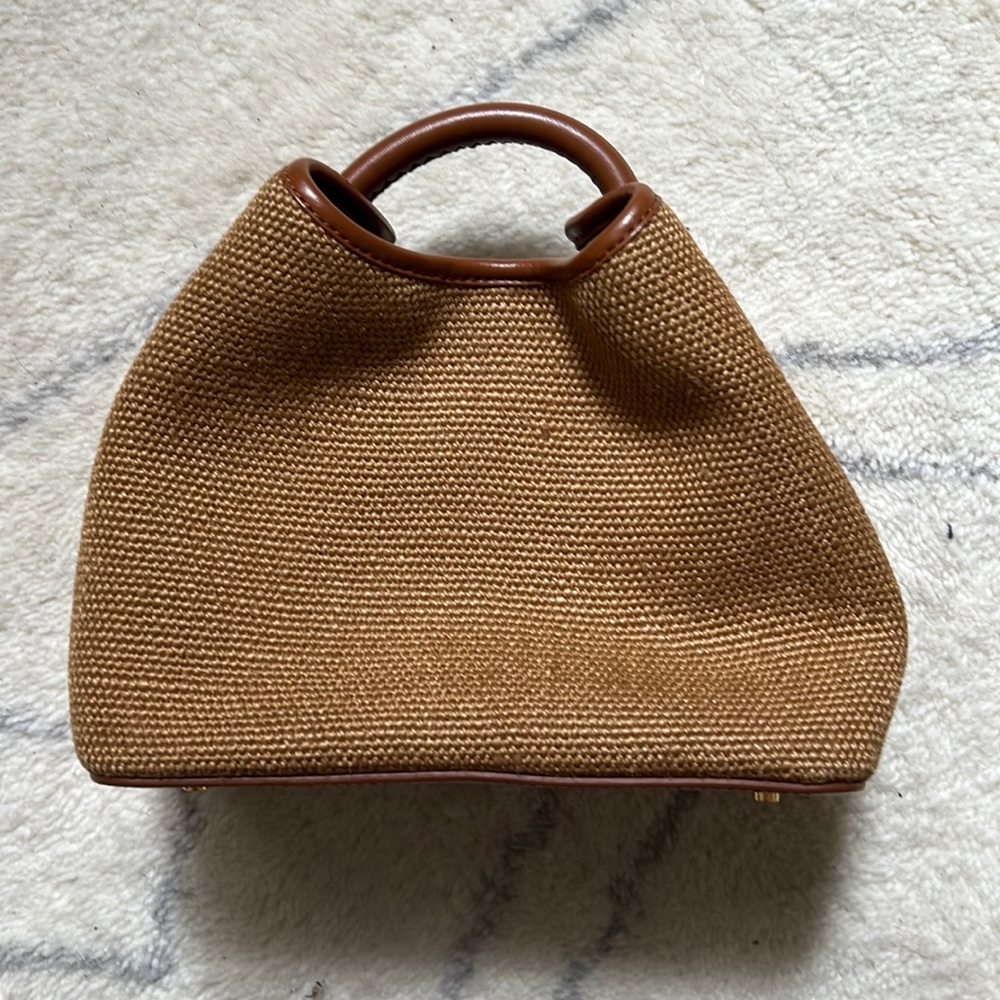 Elleme Baozi Bag. Raffia with gold hardware and leather trim.